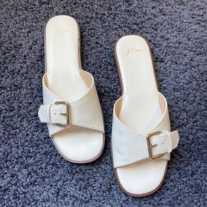 J Crew “Gretchen” Vachetta Leather Sandal White Buckle